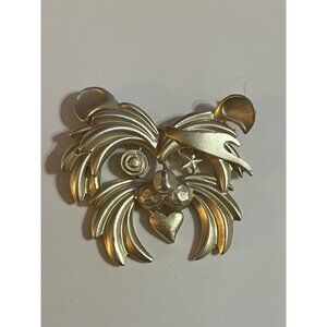 Lion Yorkie Dog Face Brooch Whimsical Star Heart Pin Matte Gold-Tone 2 in